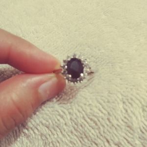 Silver Ring With A Black Stone. Size 5.